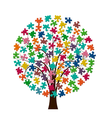 Ilustracija drevesa s puzzli, ki asociirajo na kviz