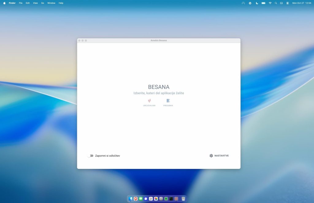 Začetni ekrane avtomatske lektorice Besana za macOS